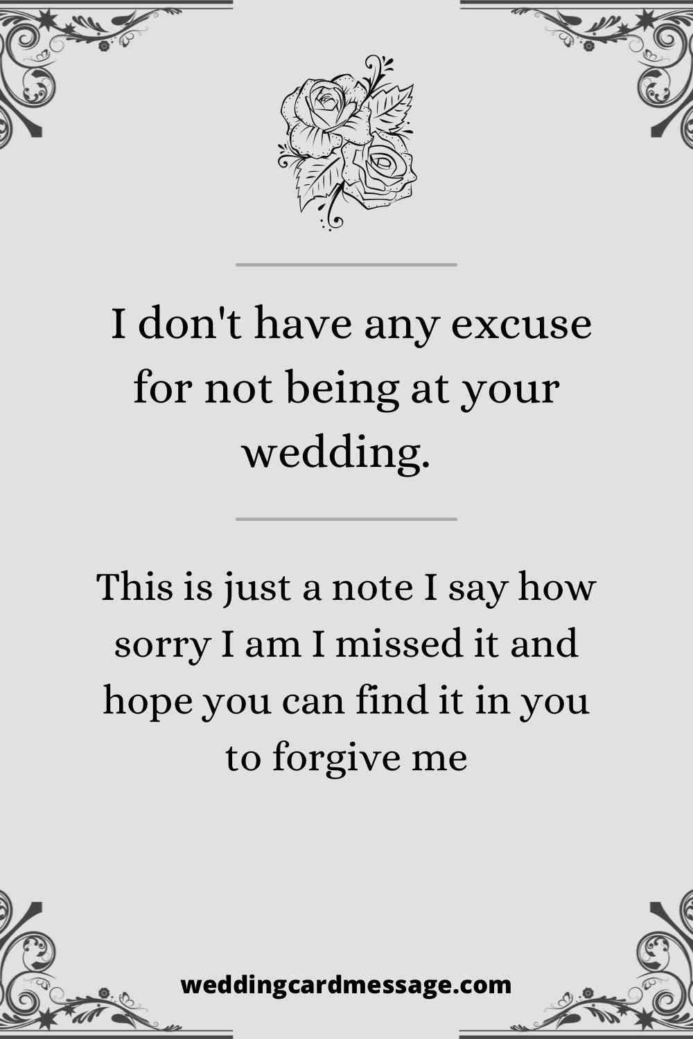 apology message for missing wedding