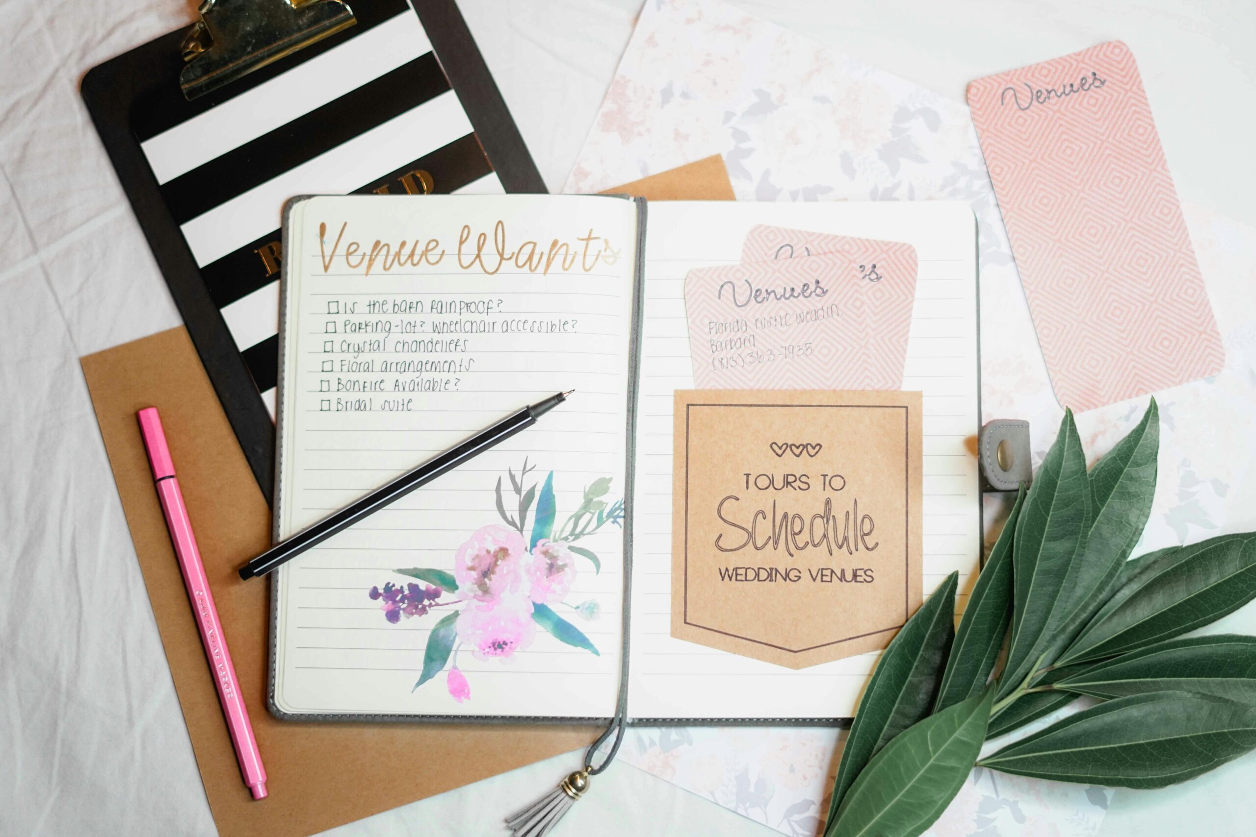 wedding planning venues notebook